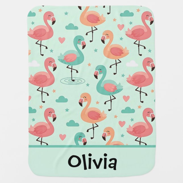 Cute Cartoon Flamingo Pattern Baby Blanket (Front)