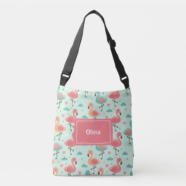 Cute Cartoon Flamingo Pattern Crossbody Bag (Front)