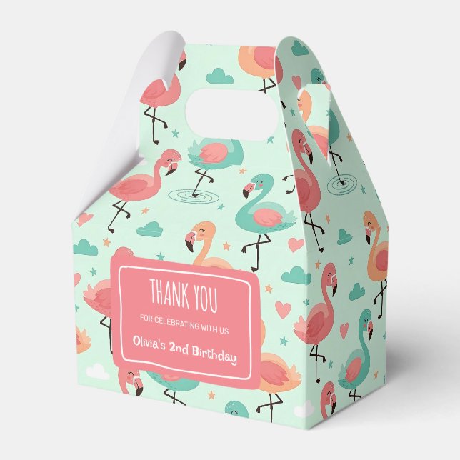 Cute Cartoon Flamingo Pattern Favor Boxes (Front Side)