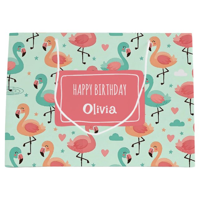 Cute Cartoon Flamingo Pattern Large Gift Bag (Front)