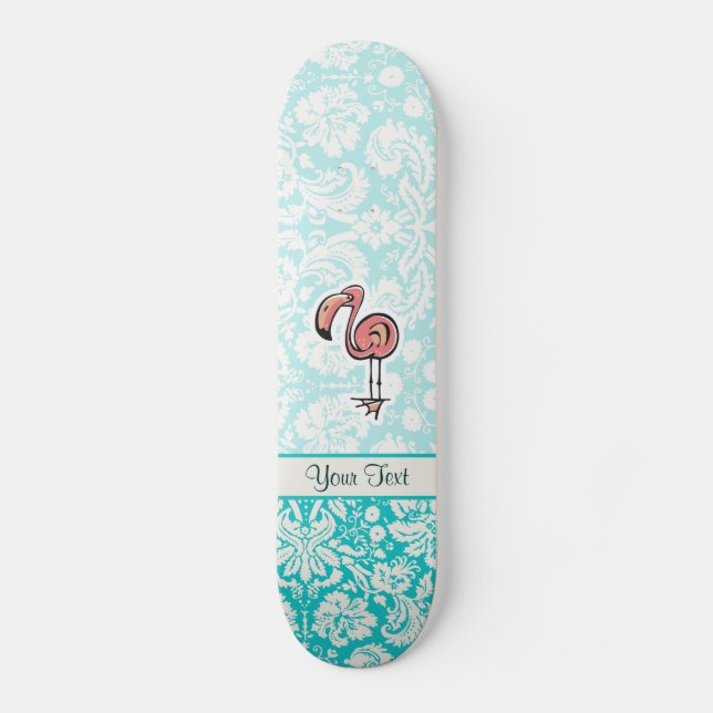 Cute Cartoon Flamingo Skateboard Deck (Front)