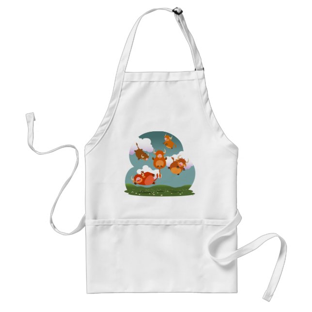 Cute Cartoon Floating Highland Cows Apron (Front)