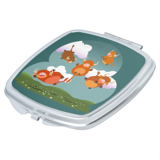 Cute Cartoon Floating Highland Cows Compact Mirror (Turned)