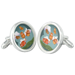 Cute Cartoon Floating Highland Cows Cufflinks