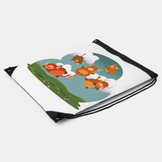 Cute Cartoon Floating Highland Cows Drawstring Bag