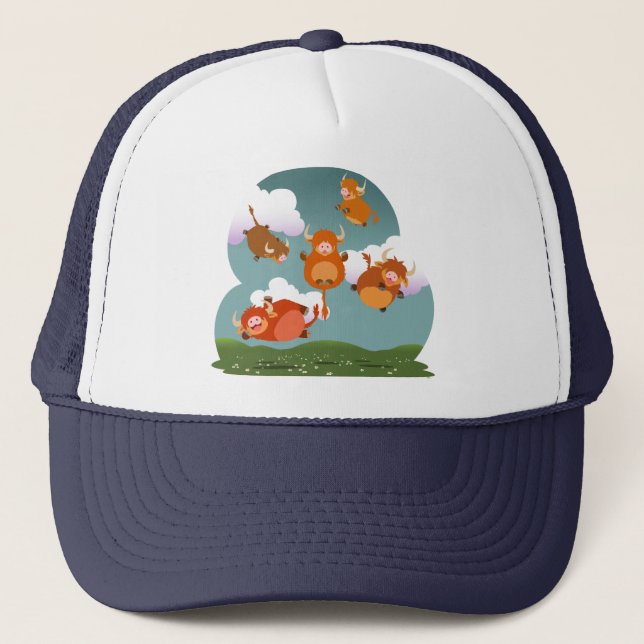 Cute Cartoon Floating Highland Cows Hat (Front)