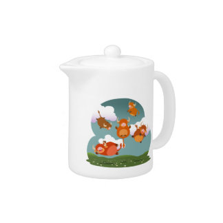 Cute Cartoon Floating Highland Cows Teapot