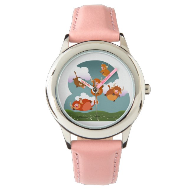 Cute Cartoon Floating Highland Cows Watch (Front)
