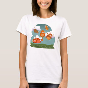 Cute Cartoon Floating Highland Cows Women T-Shirt