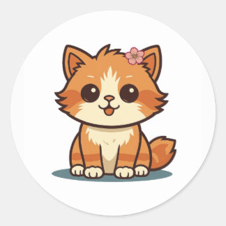 Cute Cartoon Floral Cat Sticker – Kitten Design
