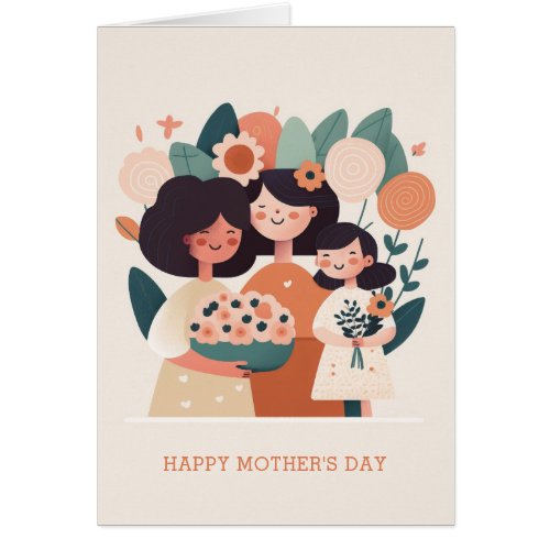 Cute cartoon floral mom and girls Mothers Day