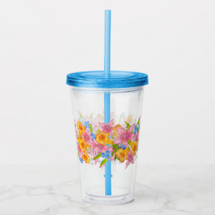 Cute cartoon floral spring flowers beautiful bouqu acrylic tumbler
