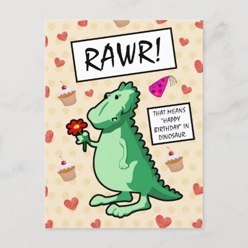 Cute Cartoon Flower Dinosaur Roar Happy Birthday Postcard