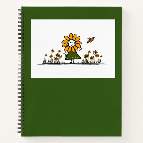 Cute Cartoon Flower Girl in a butterfly garden Notebook