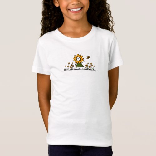 Cute Cartoon Flower Girl in a butterfly garden T_Shirt