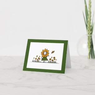 Cute Cartoon Flower Girl in a butterfly garden Thank You Card