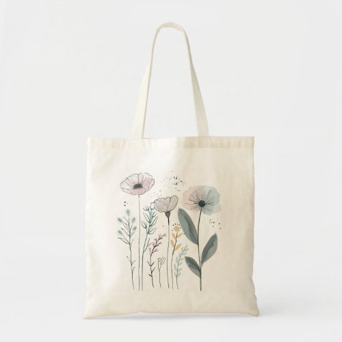 Cute Cartoon Flowers Watercolor Floral Hand Draw Tote Bag