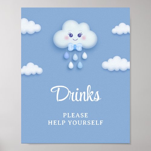 Cute cartoon fluffy white cloud nine blue drinks poster