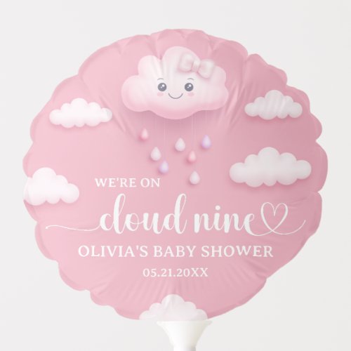 Cute cartoon fluffy white cloud nine pink girl balloon