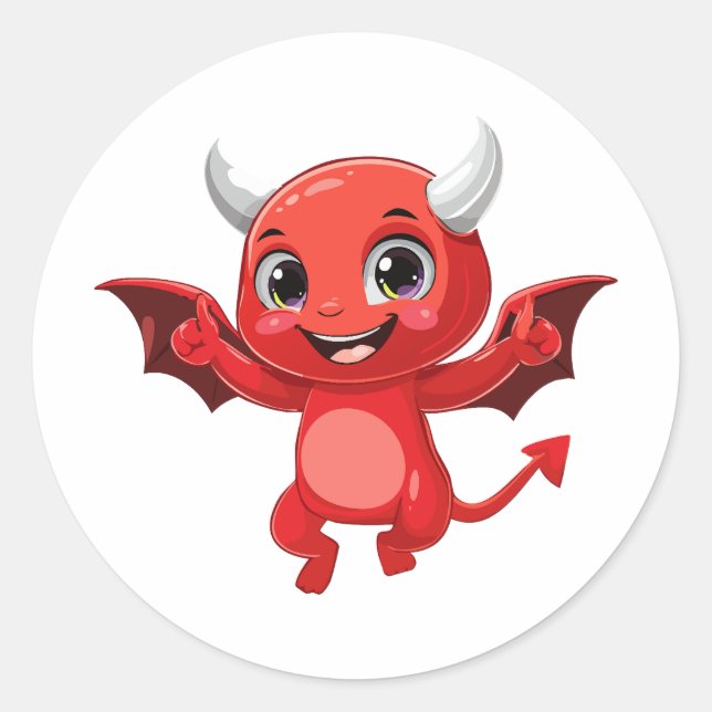 Cute cartoon flying devil classic round sticker (Front)