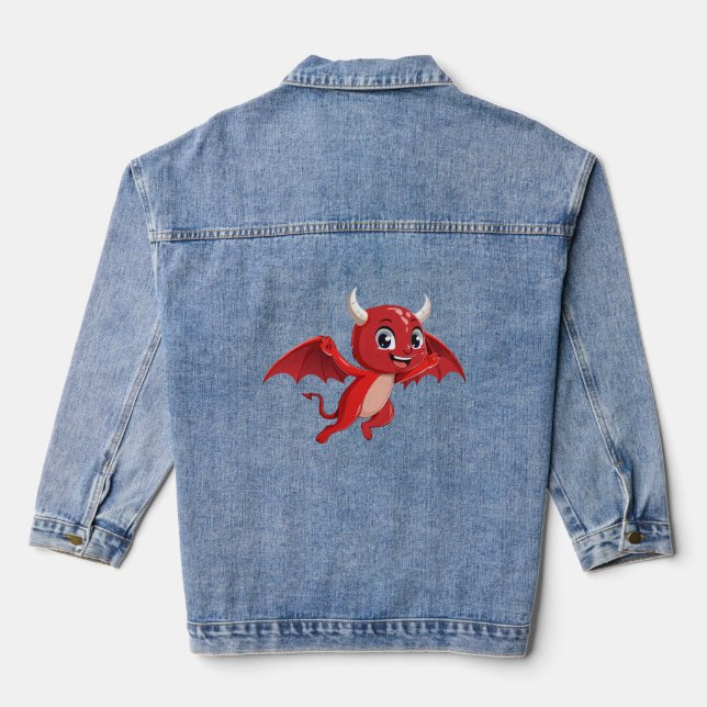 Cute cartoon flying devil denim jacket (Back)