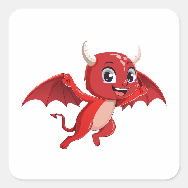 Cute cartoon flying devil square sticker (Front)