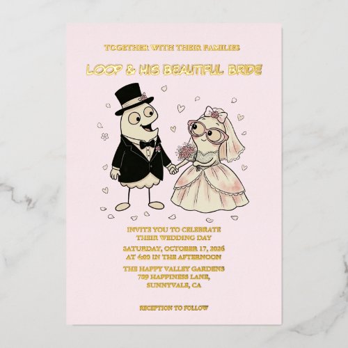 Cute Cartoon Foil Wedding Invitation