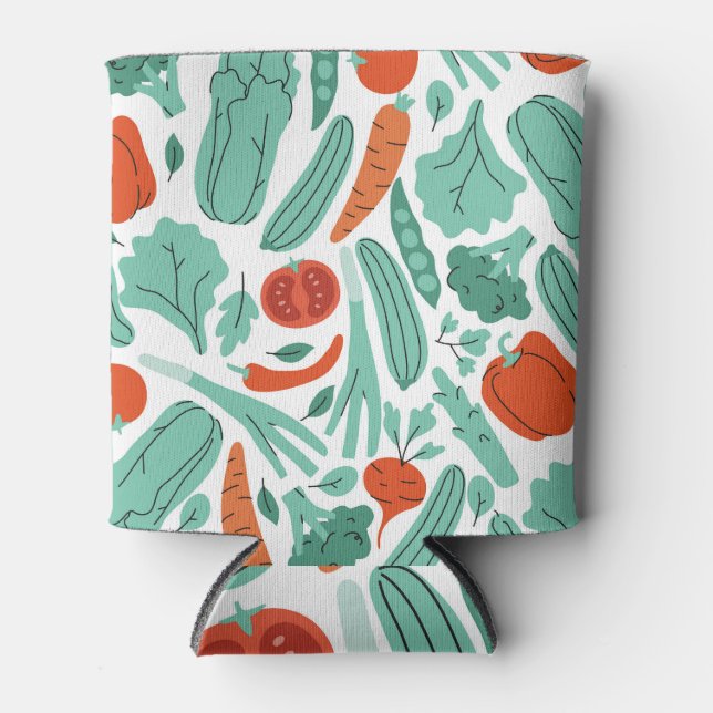 Cute Cartoon Food: Vibrant Vegetables Pattern Can Cooler (Front)