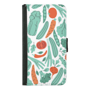 Cute Cartoon Food: Vibrant Vegetables Pattern Samsung Galaxy S5 Wallet Case