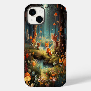 Cute Cartoon Forest Fairy Tail Fox Mushroom Floral Case-Mate iPhone 14 Case