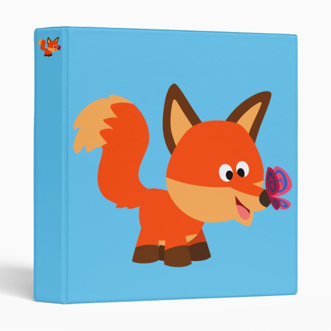 Cute Cartoon Fox And Butterfly 3 Ring Binder (Front/Spine)