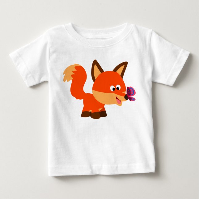 Cute Cartoon Fox  And Butterfly Baby T-Shirt (Front)