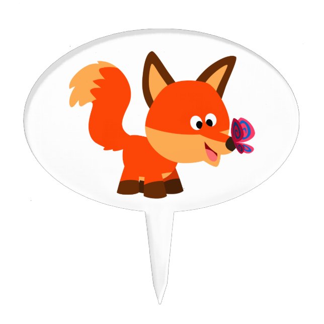 Cute Cartoon Fox  And Butterfly Cake Pick (Front)