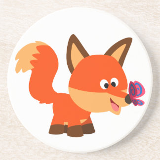Cute Cartoon Fox And Butterfly Coaster