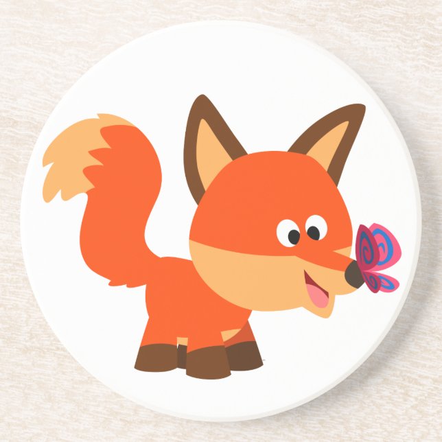 Cute Cartoon Fox  And Butterfly Coaster (Front)