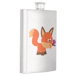 Cute Cartoon Fox And Butterfly Hip Flask