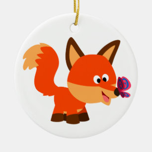 Cute Cartoon Fox And Butterfly Ornament