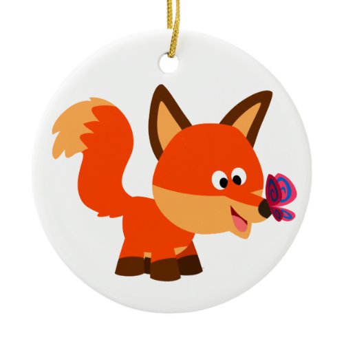 Cute Cartoon Fox  And Butterfly Ornament