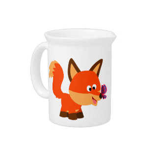 Cute Cartoon Fox And Butterfly Pitcher