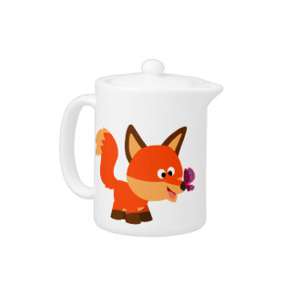 Cute Cartoon Fox And Butterfly Teapot