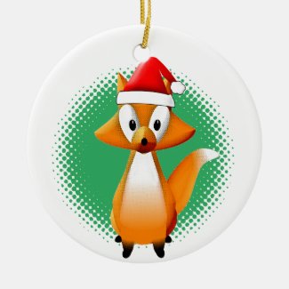 Cute Cartoon Fox Animal With Santas Hat