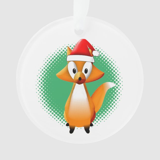 Cute Cartoon Fox Animal With Santas Hat Ornament (Front)
