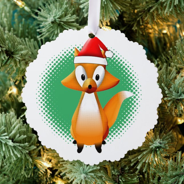Cute Cartoon Fox Animal With Santas Hat Ornament Card (Insitu (Tree))