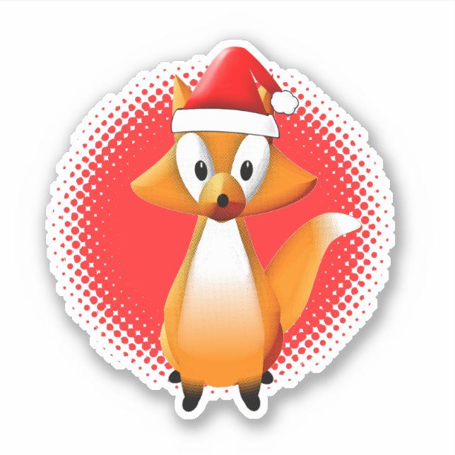Cute Cartoon Fox Animal With Santas Hat Red Sticker (Front)