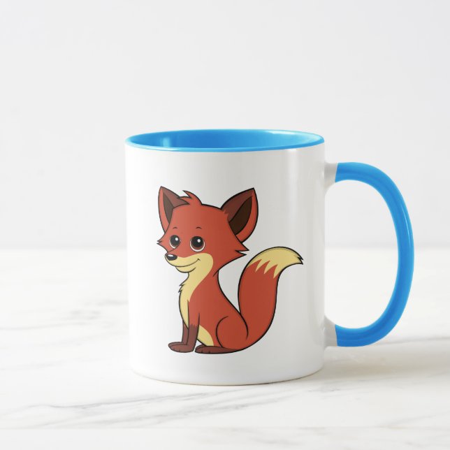 Cute Cartoon Fox Blue and White Mug (Right)
