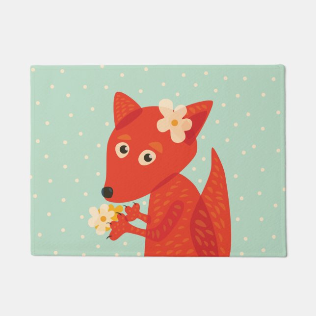 Cute Cartoon Fox Girl Doormat (Front)