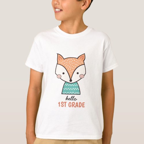 Cute cartoon fox hello 1st grade T_Shirt