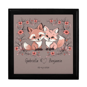 Cute Cartoon Fox Lovers Hearts Valentine’s Day Gift Box