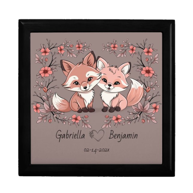 Cute Cartoon Fox Lovers Hearts Valentine’s Day Gift Box (Front)