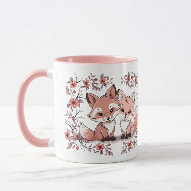 Cute Cartoon Fox Lovers Hearts Valentine’s Day Mug (Left)